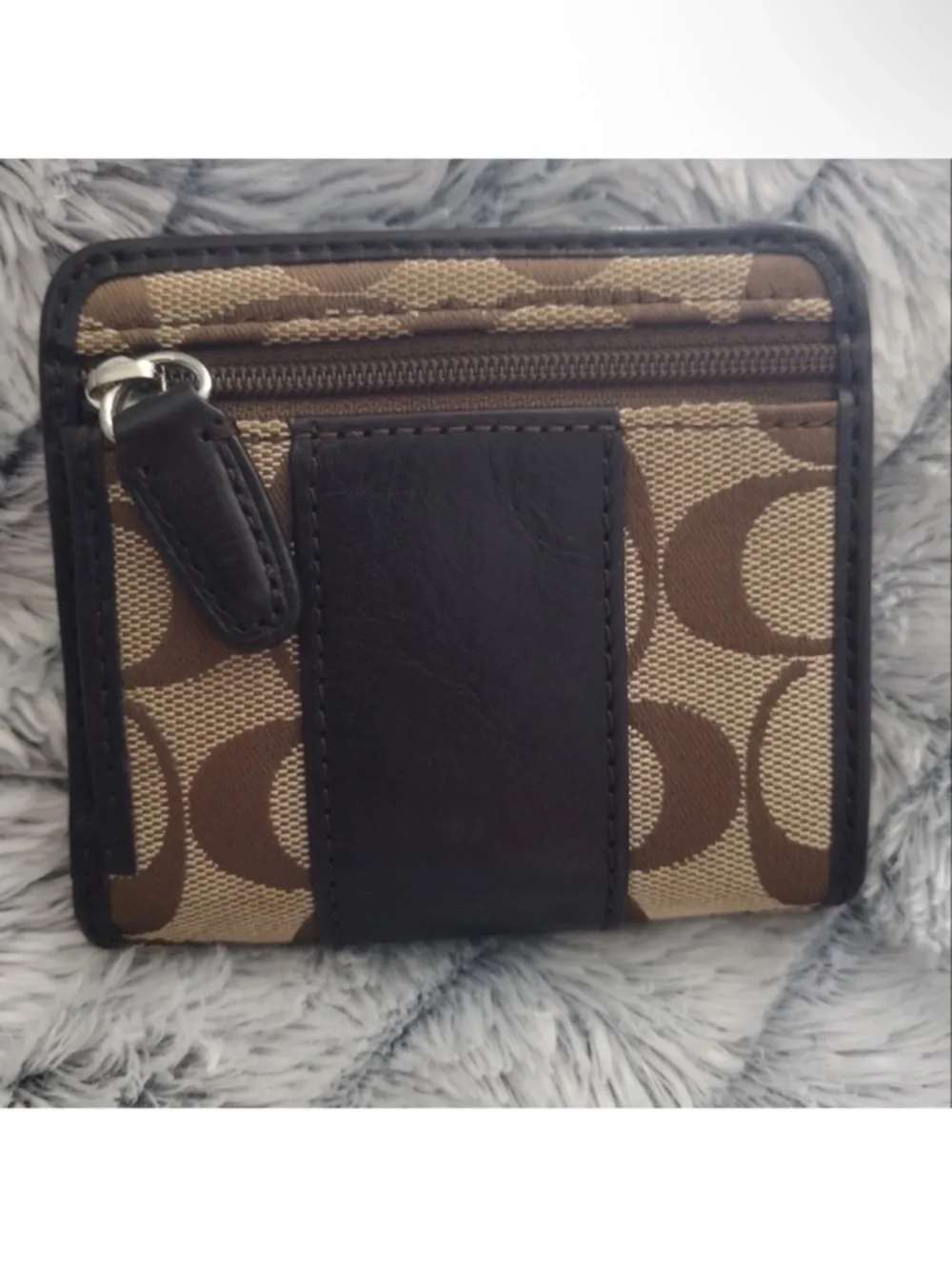 Coach Brown & Tan Signature Canvas Zip Wallet
